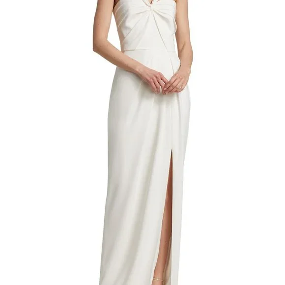 ml Monique Lhuillier Women's Halter Neck Column Gown - White - Size 4